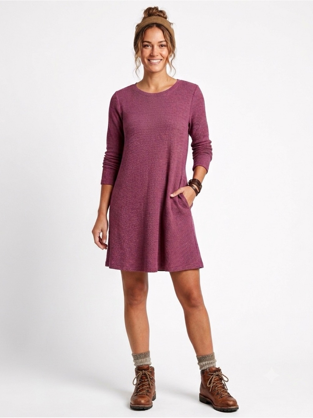Toad&Co Maroon Waffle Knit Swing Dress Size Medium - Picture 12 of 12